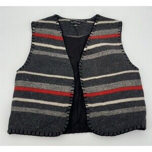 Studio  wool Vest Sz M  Wool Blend Southwestern Aztec Conchos Red Gray Black Ope